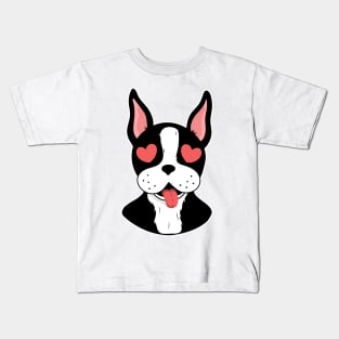 Boston terrier in love print of St. Valentine's day Kids T-Shirt